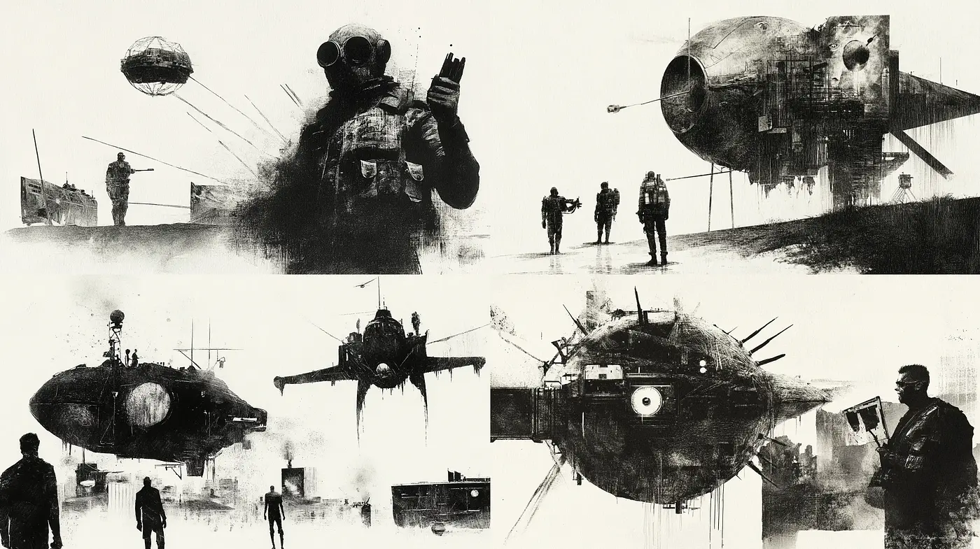 Dystopian Echoes in Monochromatic Shades - Midjourney sref style