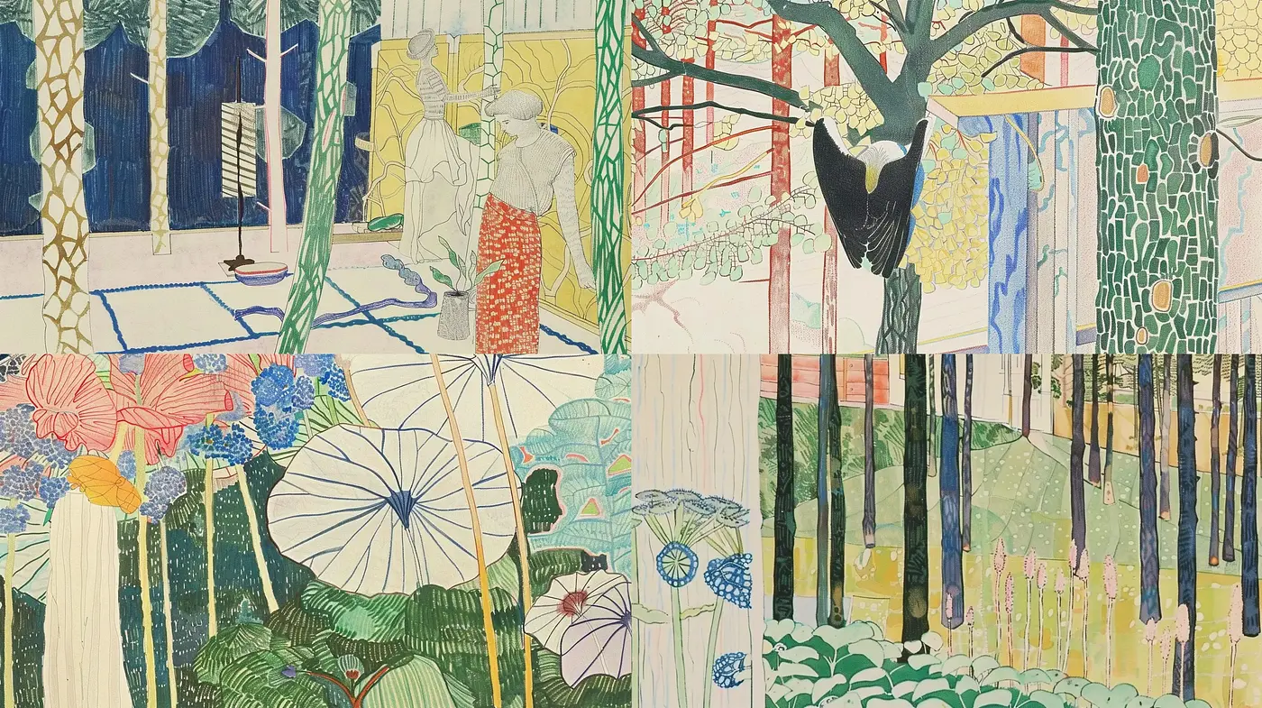 Stylized Botanical Wonderland with Art Nouveau Whimsy - Midjourney sref style