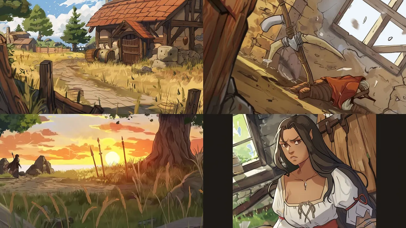 Sunset Hues in Stylized Pastoral Sceneries and Portraits - Midjourney sref style