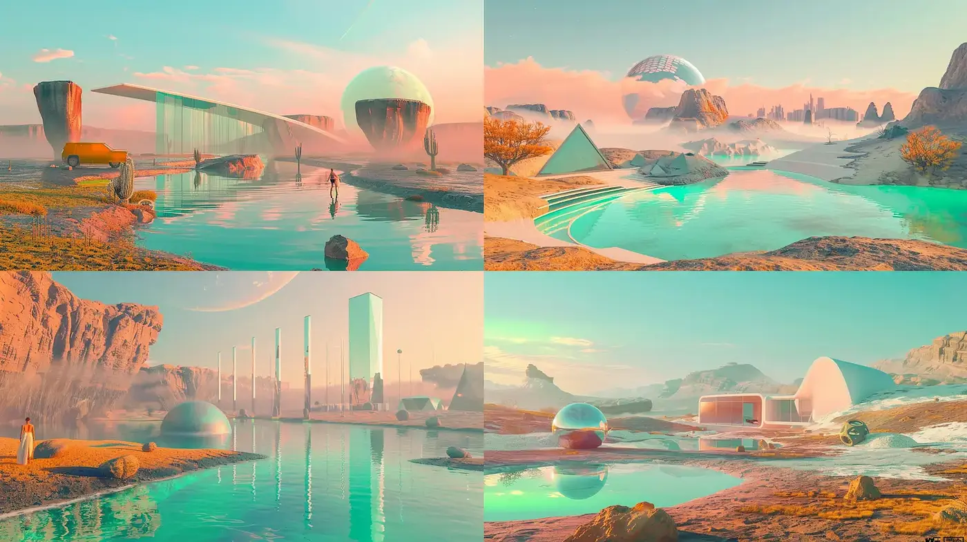 Surreal and Ethereal Futuristic Landscapes with Vibrant Tones - Midjourney sref style