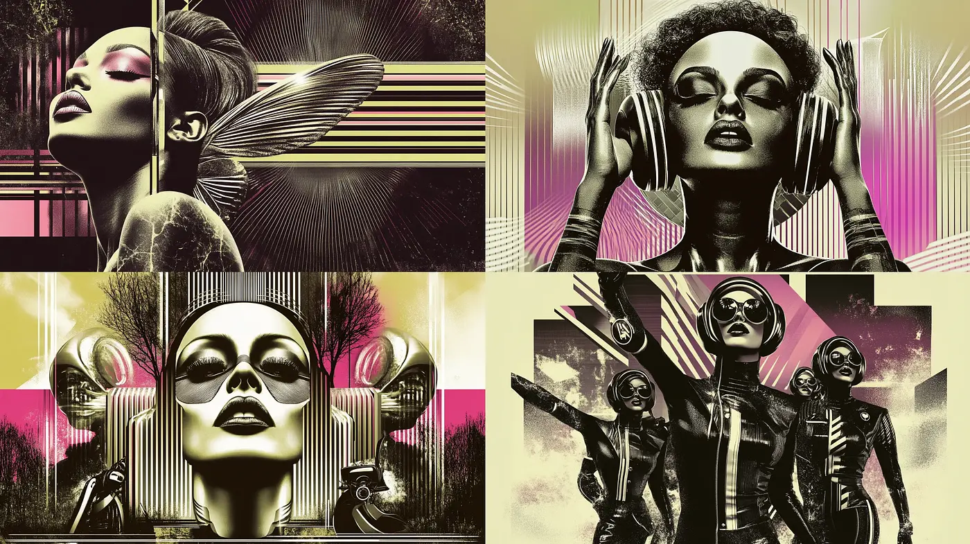 Futuristic Retro Glam: A Synthesis of Art Deco Elegance and Sci-Fi Wonder - Midjourney sref style