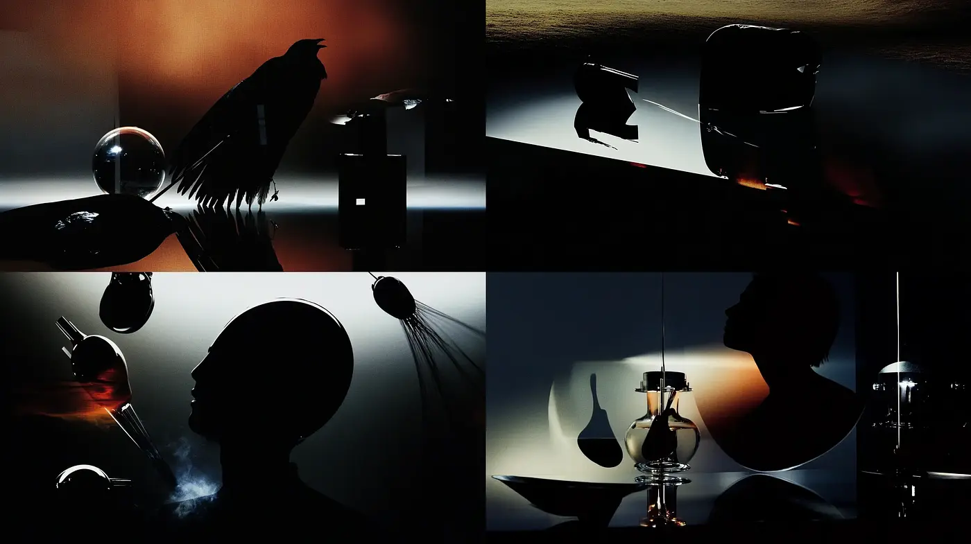 Silhouetted Elegance in Atmospheric Twilight - Midjourney sref style