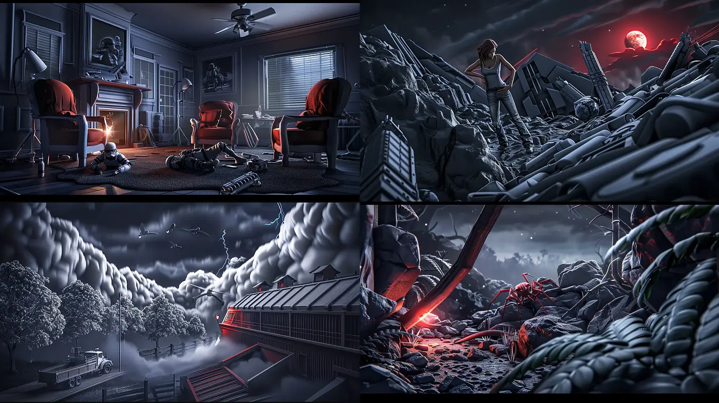 Apocalyptic Hues of Red Amidst Monochromatic Desolation - Midjourney sref style