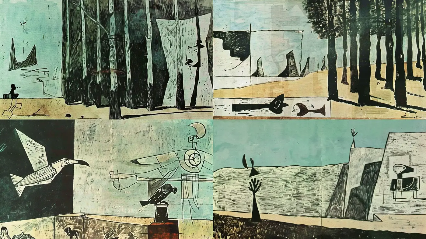 Abstract Pastoral Scenes with Surrealist Overtones - Midjourney sref style