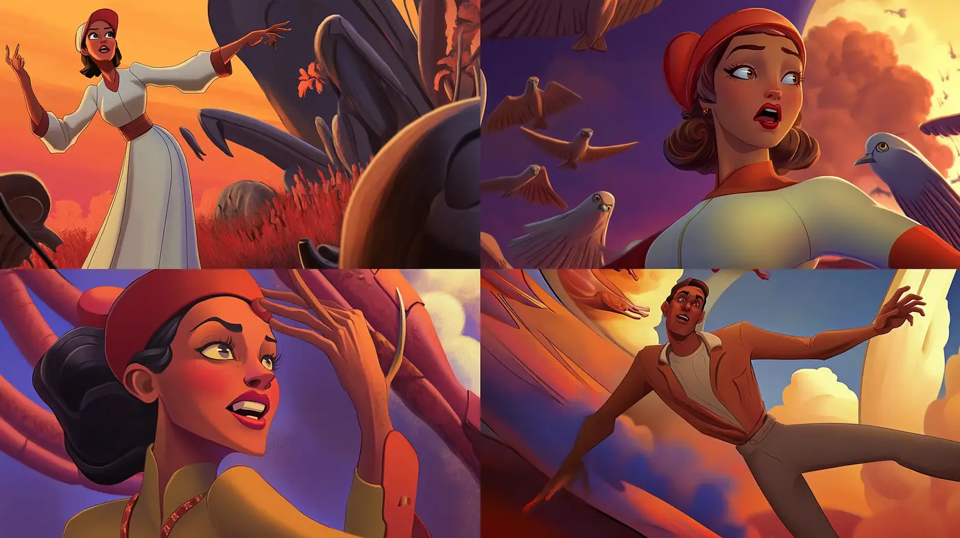 Warm Tones and Expressive Characters in Sunset Ambiance - Midjourney sref style