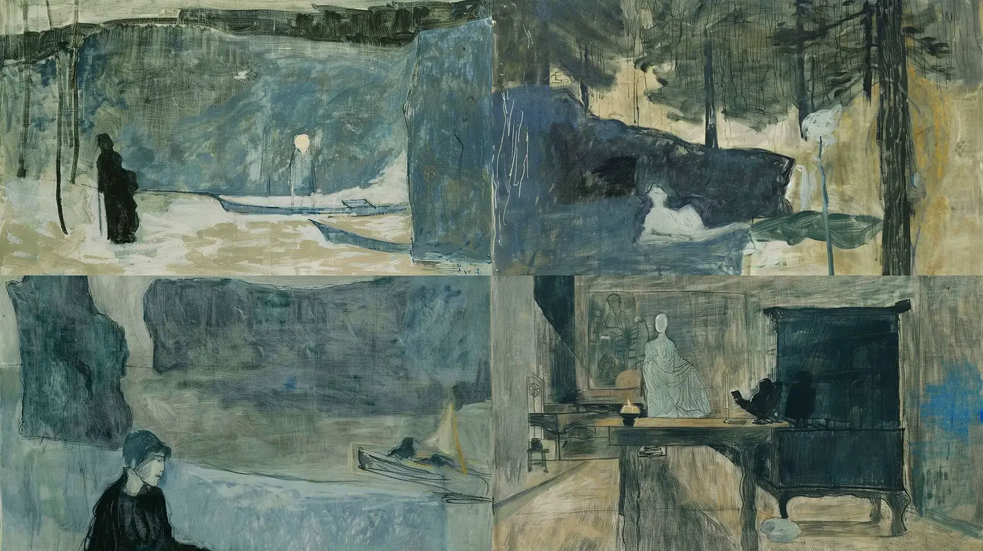 Ethereal Brushwork of Melancholic Hues: A Fusion of Serenity and Solitude - Midjourney sref style