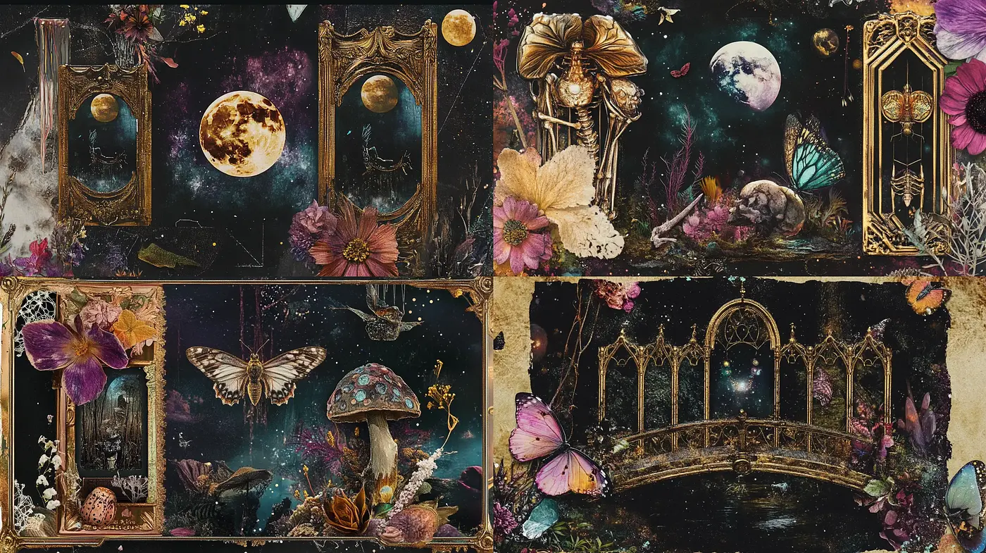 Cosmic Floral Tapestry: An Intricate Dance of Ethereal Blossoms and Celestial Bodies - Midjourney sref style