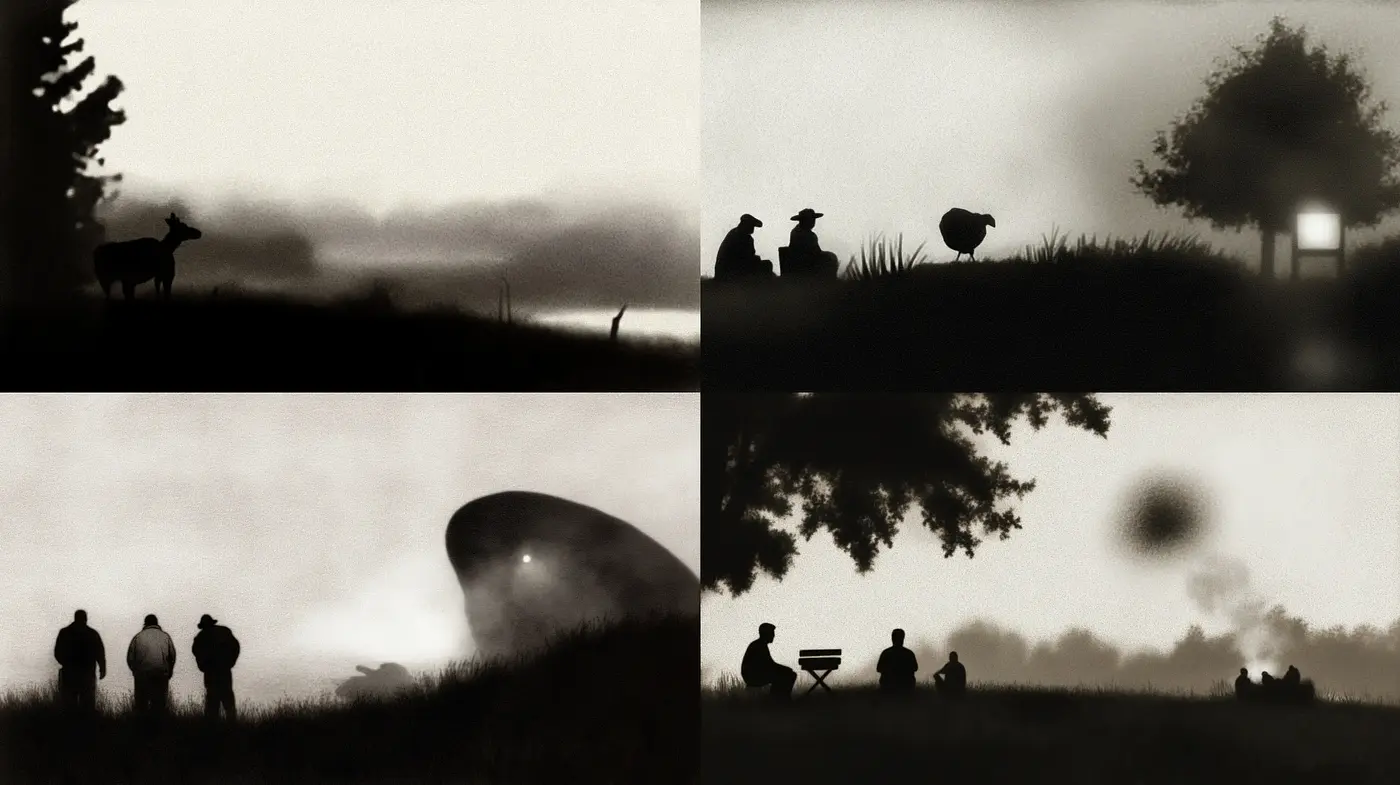 Monochrome Silhouettes Amidst Misty Ambience - Midjourney sref style