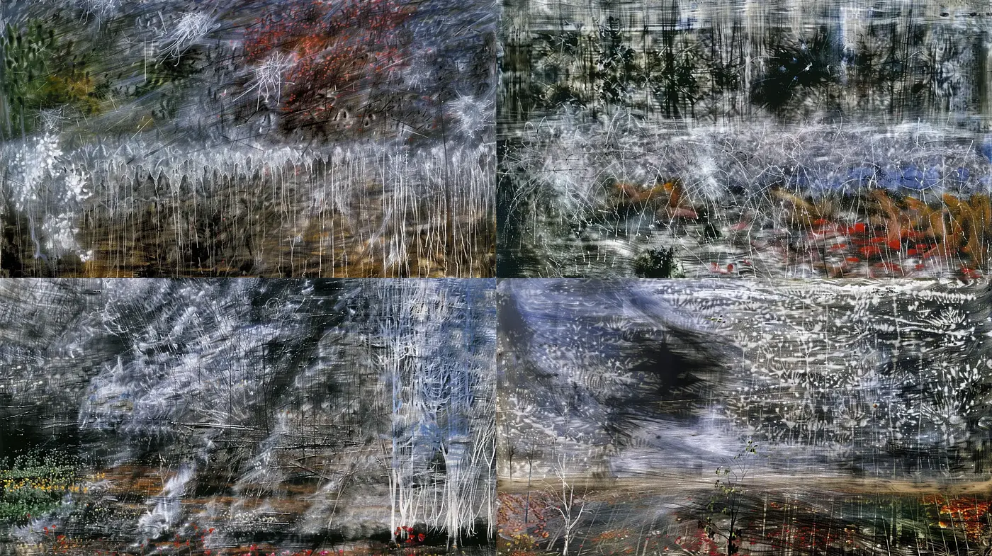 Abstract Expressionist Fusion with Textural Dynamics - Midjourney sref style