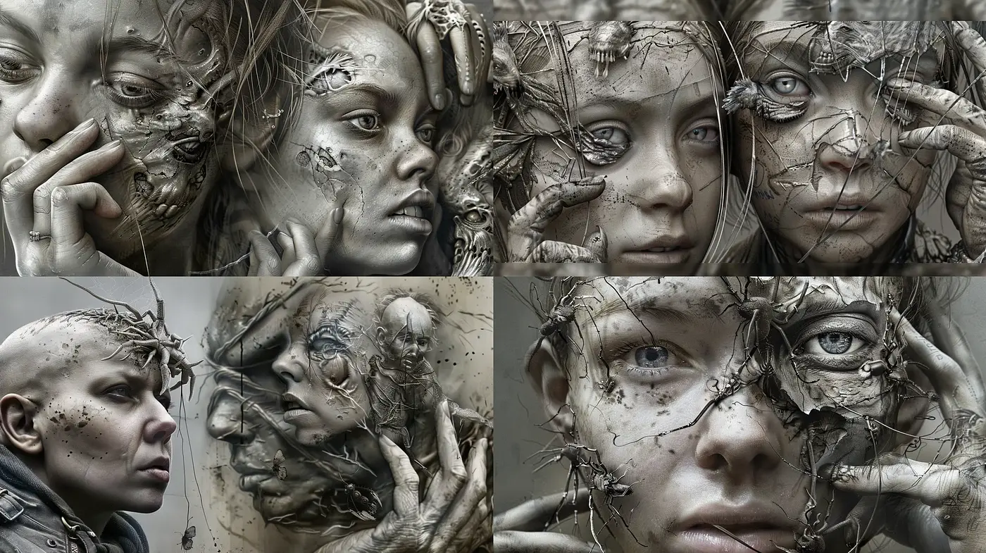 Ethereal Textured Portraiture with Surreal Organic Overlays - Midjourney sref style