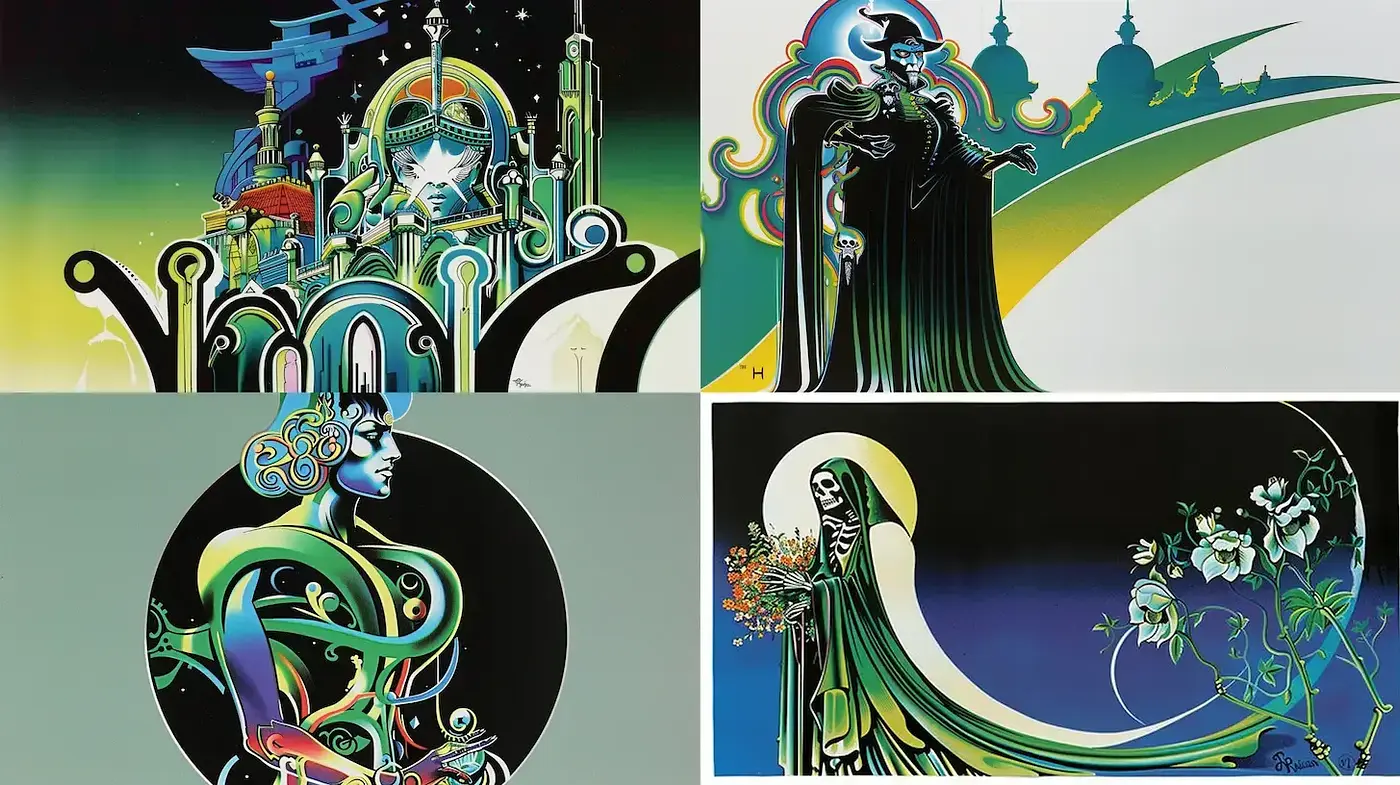 Futuristic and Ethereal Design with Fluid Lines and Vibrant Color Gradients - Midjourney sref style