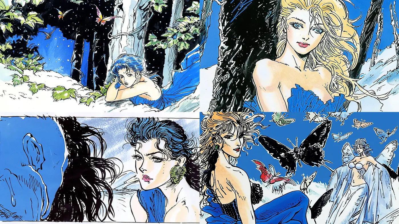 Ethereal Blue Dreamscape in Illustrative Ink - Midjourney sref style