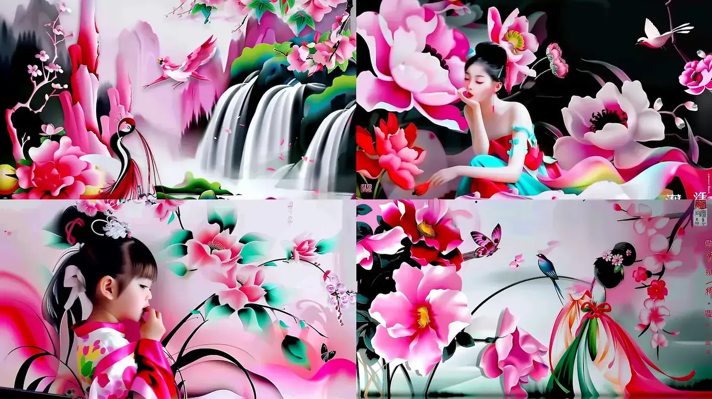 Vibrant Florals and Ethereal Elegance in Contemporary Digital Fusion - Midjourney sref style