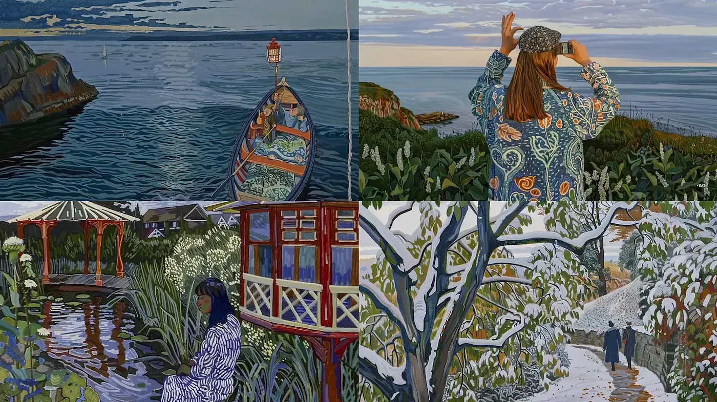 Seamless Nature-Infused Tapestry in Stylized Realism - Midjourney sref style