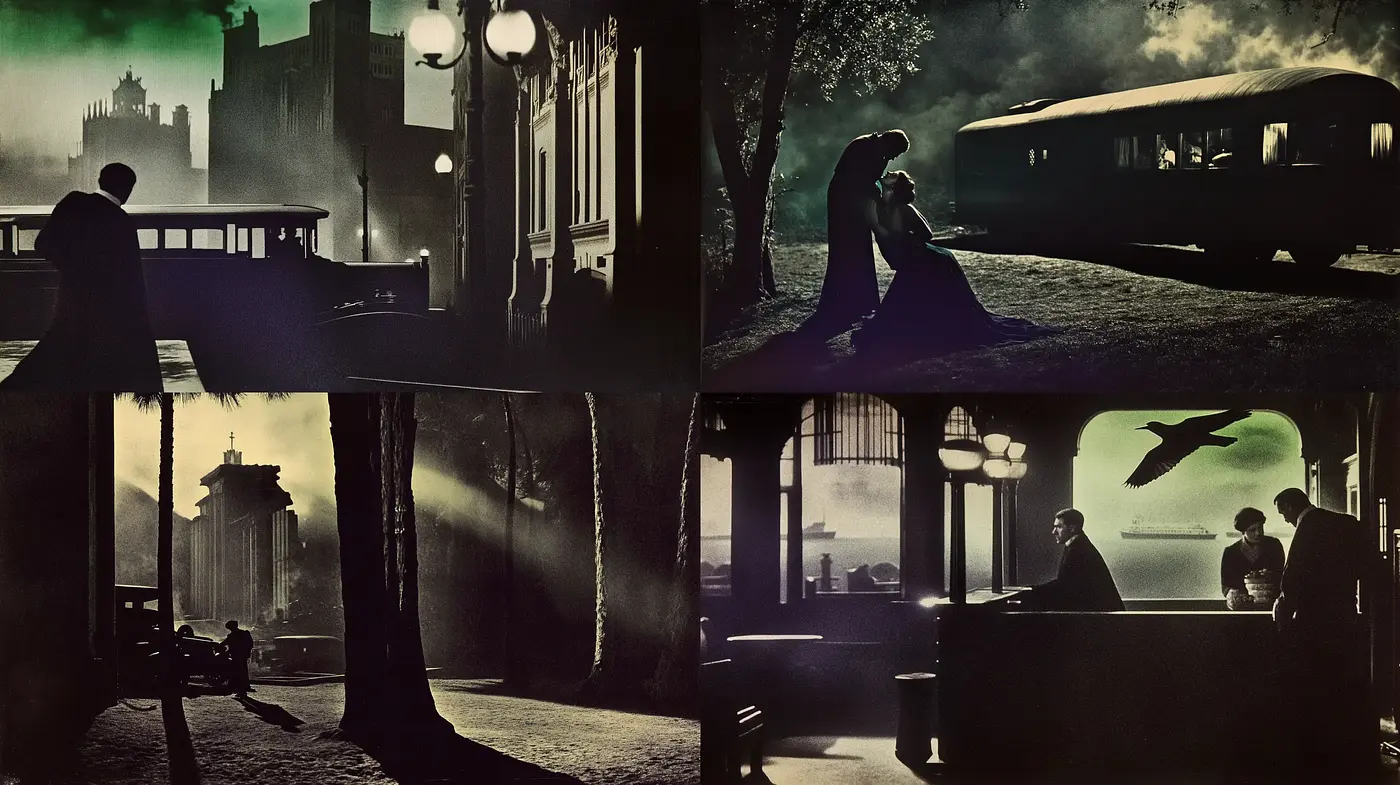 Nocturnal Hues of Melancholy: A Study in Monochrome Cinematography - Midjourney sref style