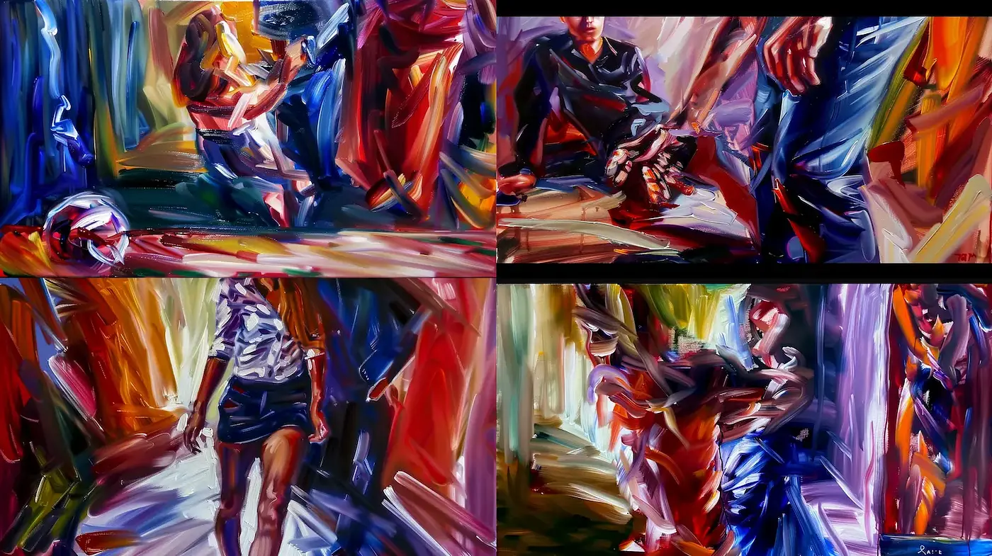 Dynamic and expressive color palette with bold brushwork - Midjourney sref style