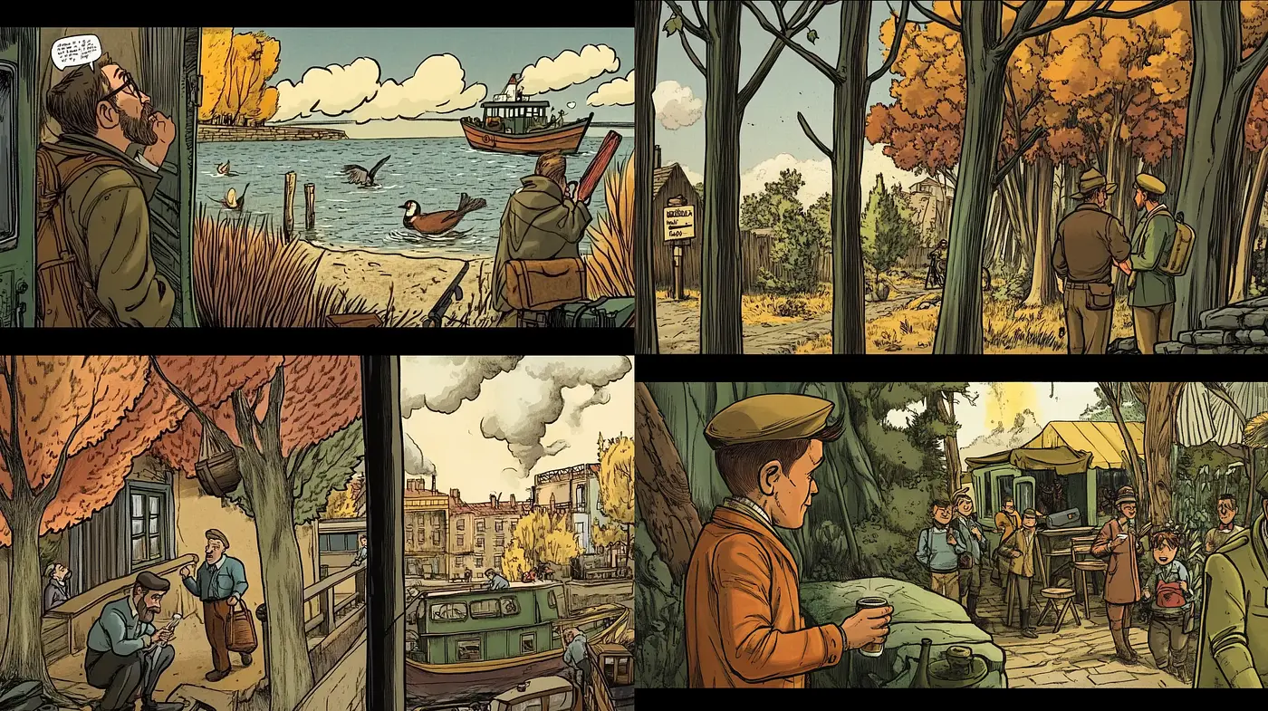 Harmonious Graphic Novel Illustrations with Aged Patina - Midjourney sref style