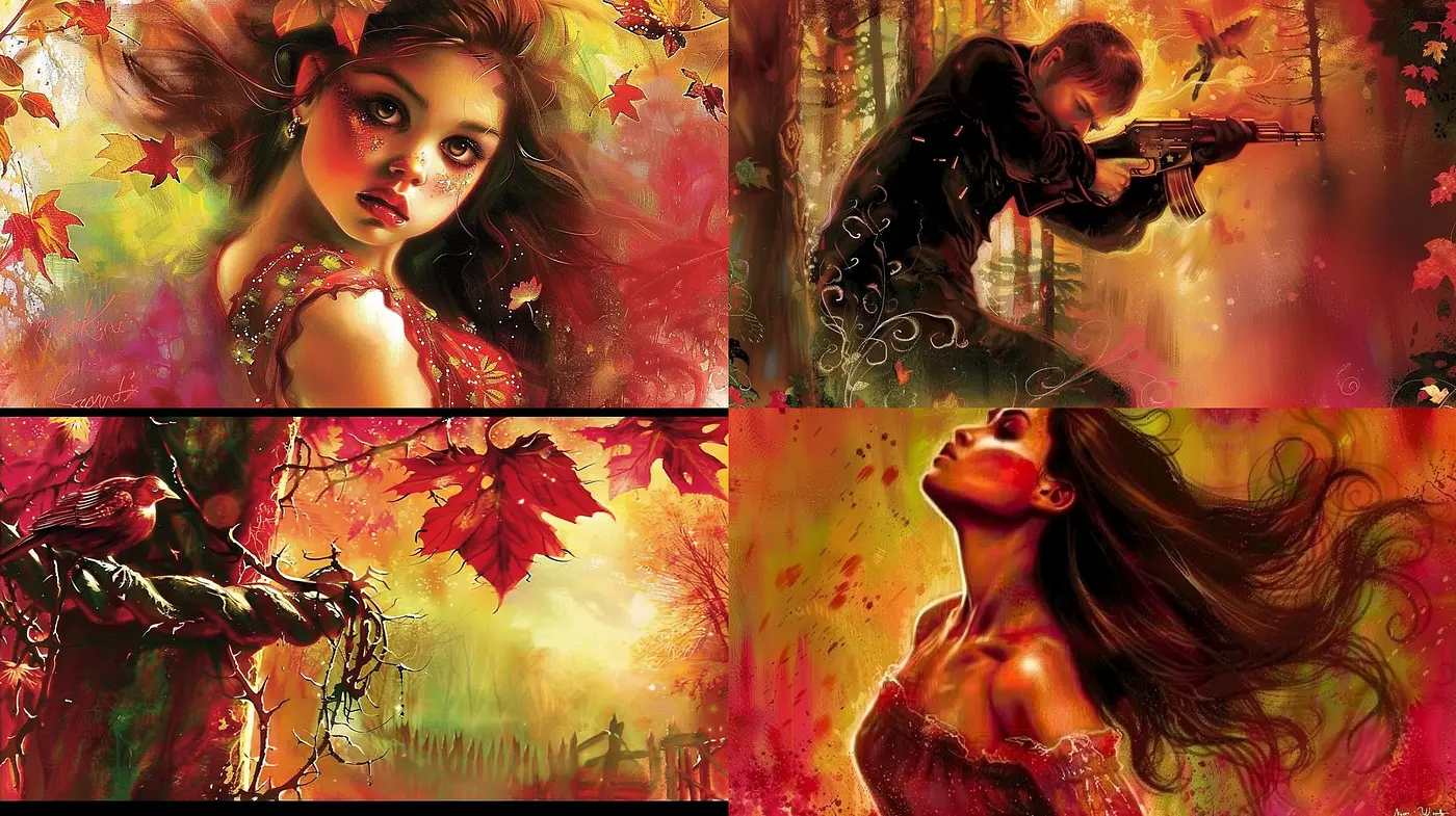 Autumnal Reverie: Warm-Toned, Fantastical Imagery with Nature-Inspired Elements - Midjourney sref style