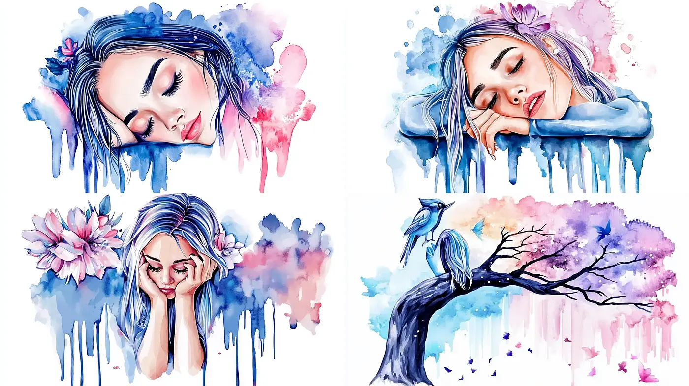 Dreamlike Watercolor Embrace with Ethereal Tones and Floral Fusion - Midjourney sref style