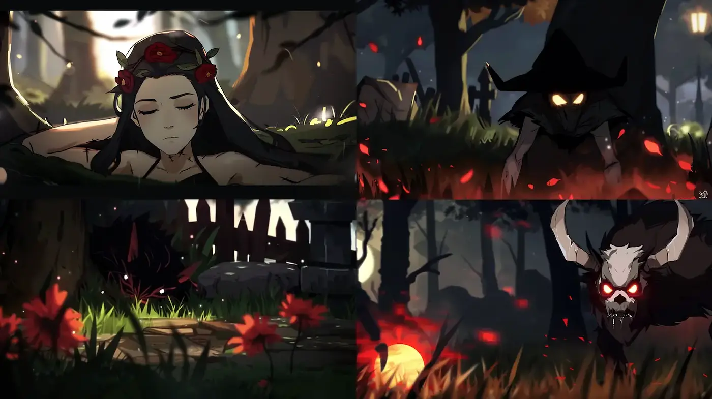 Dark Fantasy with Whimsical Elements and Distinctive Character Designs - Midjourney sref style