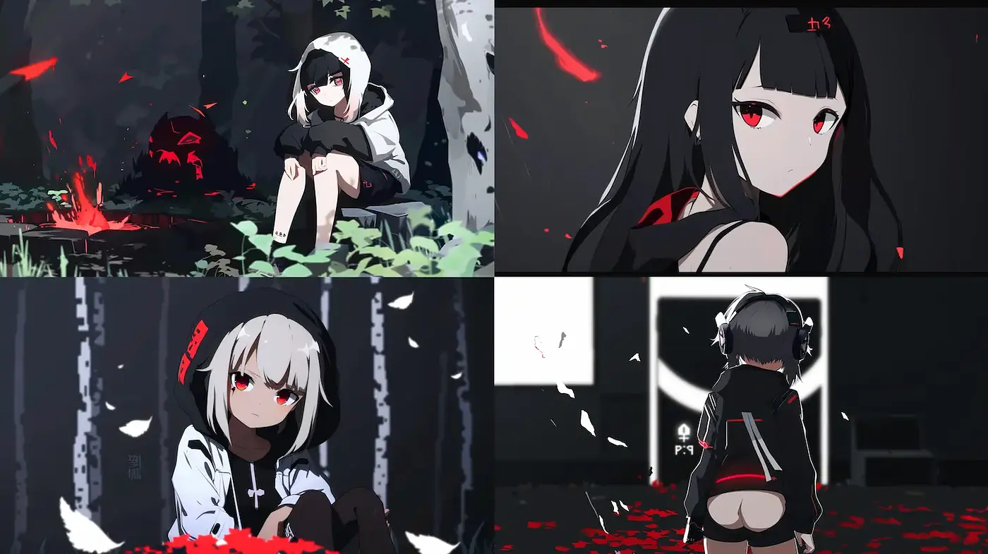 Dark, stylized anime aesthetic with elements of psychological tension - Midjourney sref style