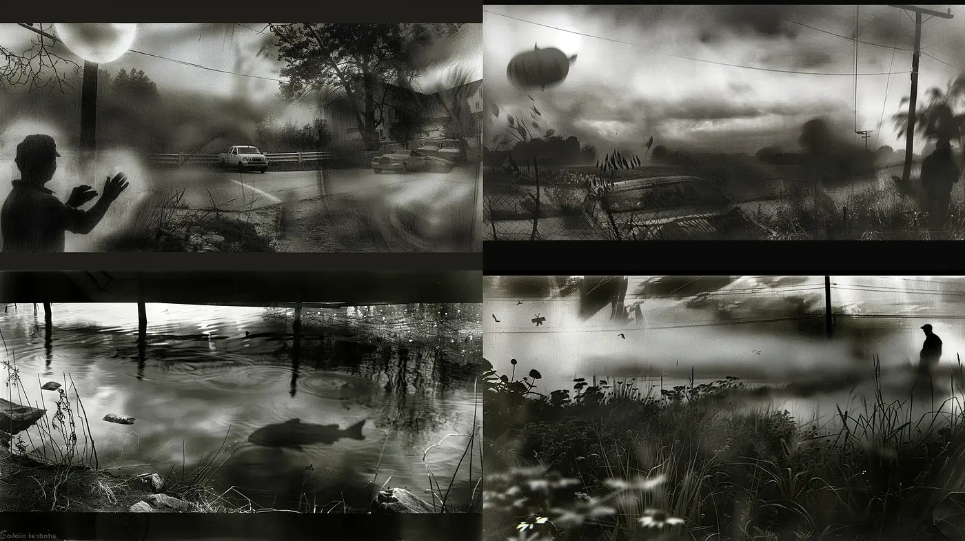 Monochromatic Echoes of Surrealism and Photorealism - Midjourney sref style