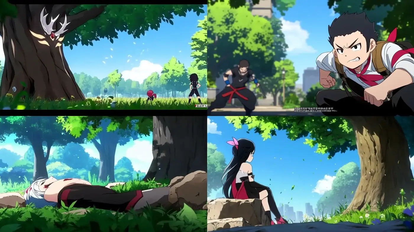 Lush Anime-Inspired Woodland Scenes with Dynamic Character Expression - Midjourney sref style