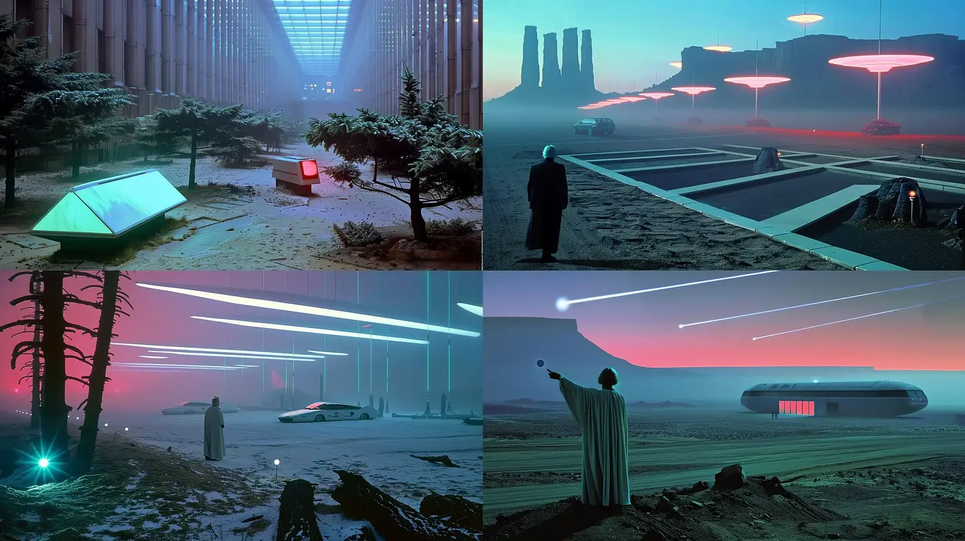 Futuristic Serenity: A Synthesis of Neon Glow and Dusk Ambience - Midjourney sref style