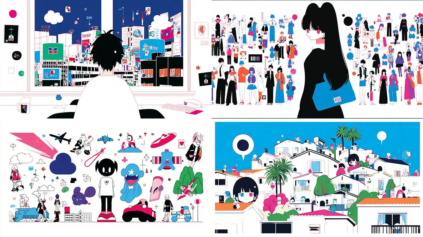 Vibrant and Playful Digital Illustrations with a Modern Aesthetic - Midjourney sref style