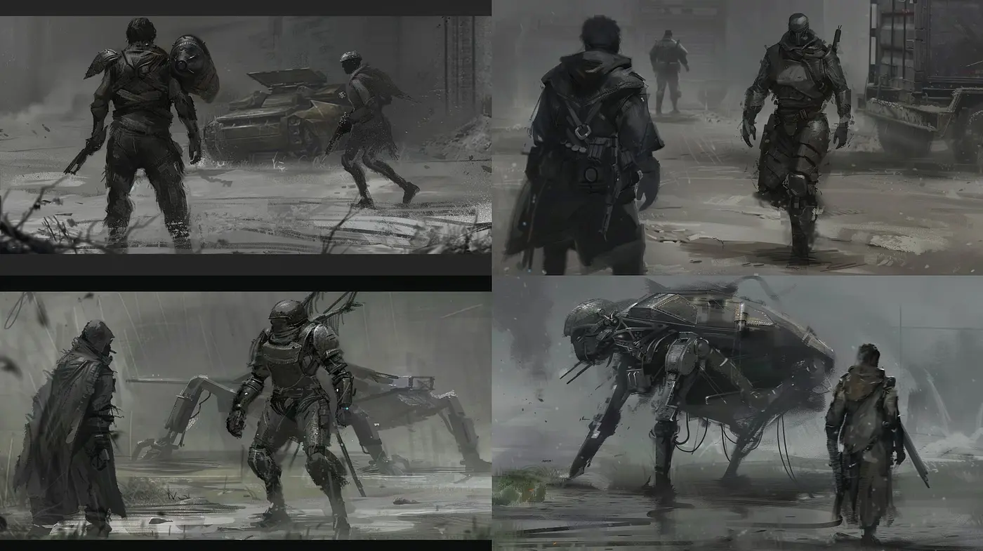 Monochromatic Futurescape: Textural Nuances and Somber Tones in a Post-Industrial World - Midjourney sref style