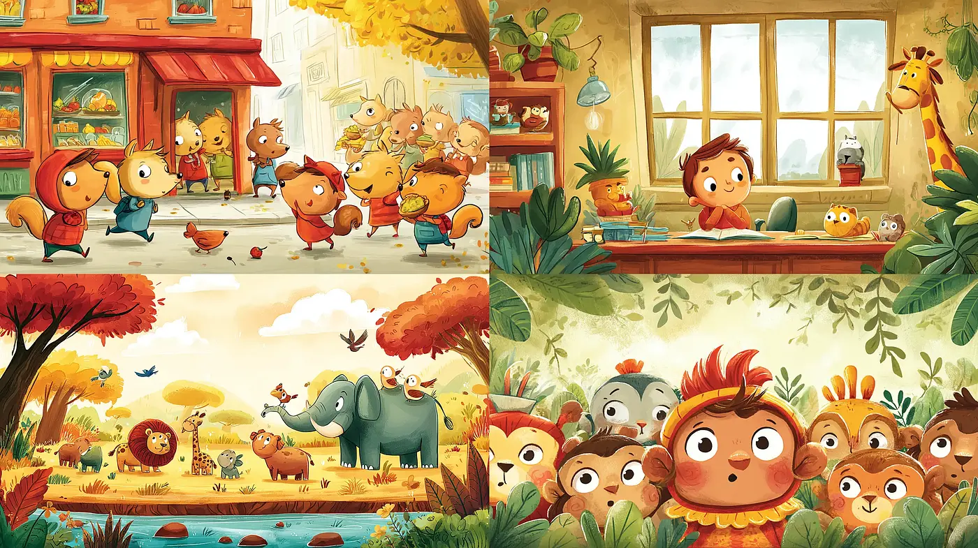 Whimsical and Playful Illustrations with Nature Themes - Midjourney sref style