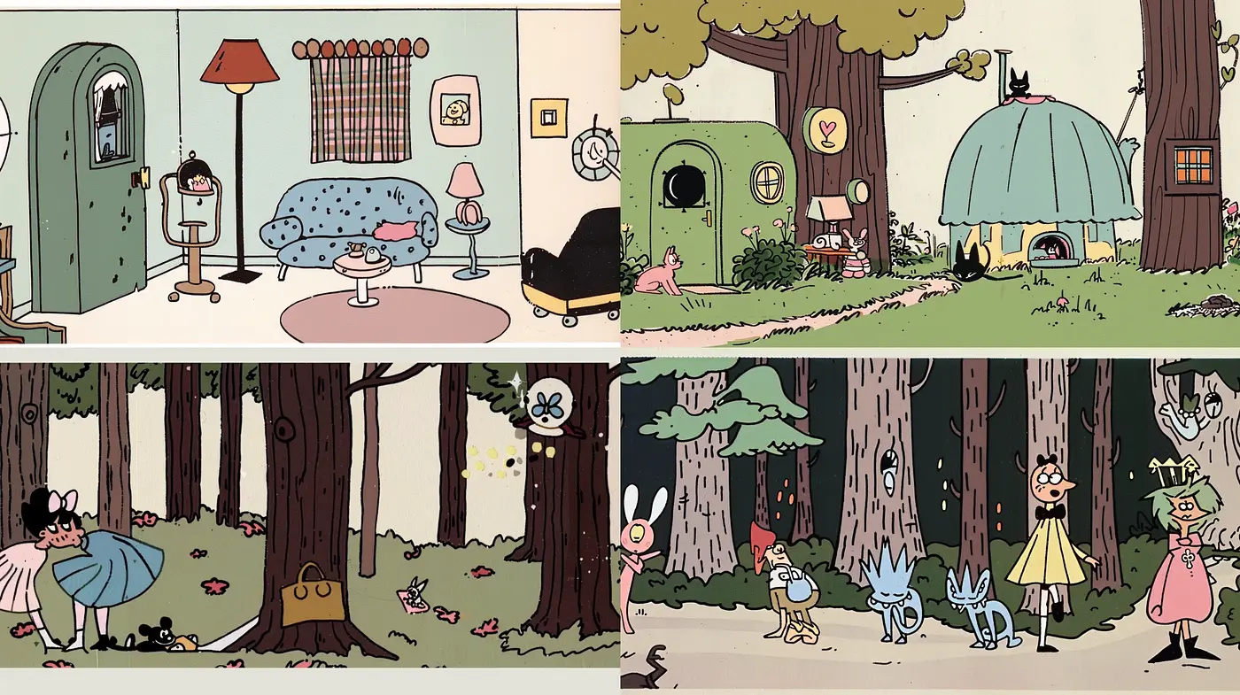 Whimsical Storybook Illustrations with Retro Cartoon Charm - Midjourney sref style