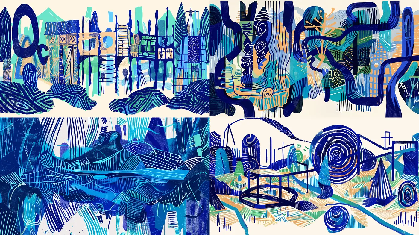 Abstract Rhythmic Blues in Dynamic Expressionist Forms - Midjourney sref style