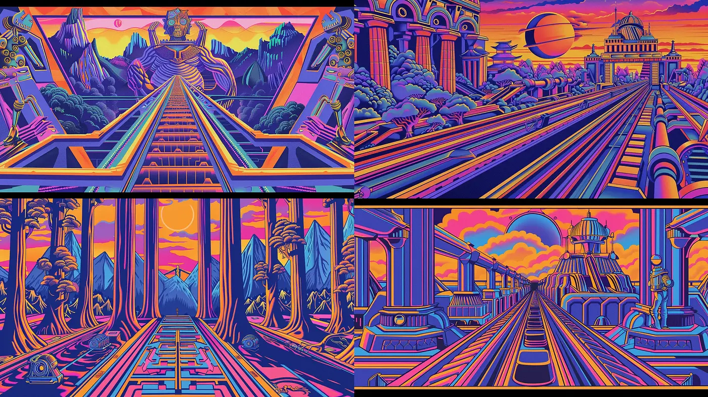 Retrofuturistic Synthwave Dreamscape - Midjourney sref style