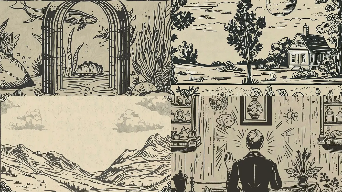 Monochromatic Storybook Illustration Style with Vintage Overtones - Midjourney sref style