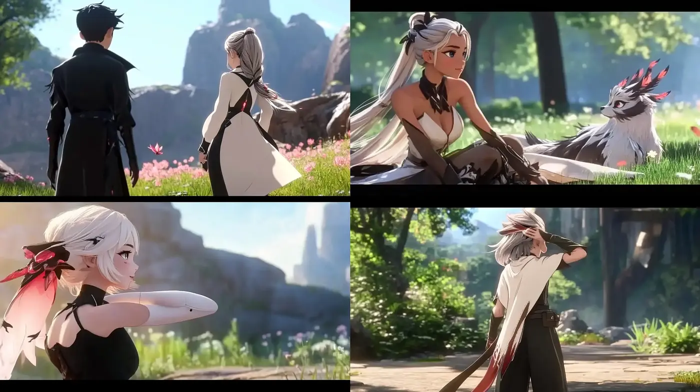 Lush Fantasy Landscape with Anime Characters - Midjourney sref style