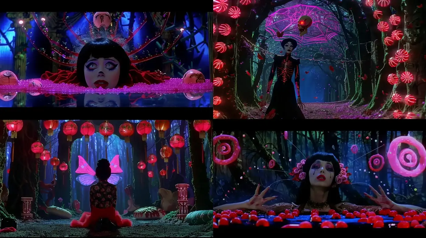 Surreal Gothic Fantasy with a Candy-Colored Twist - Midjourney sref style