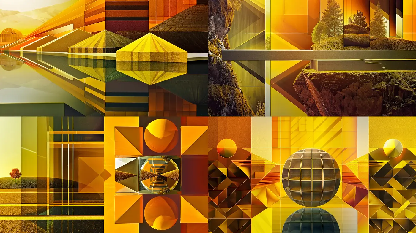 Geometric Harmony in Sunset Tones: A Fusion of Abstract Modernism and Digital Artistry - Midjourney sref style