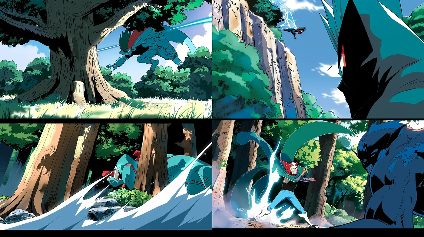 Dynamic Anime-Inspired Environmental Artwork with Vivid Coloration and Expressive Linework - Midjourney sref style