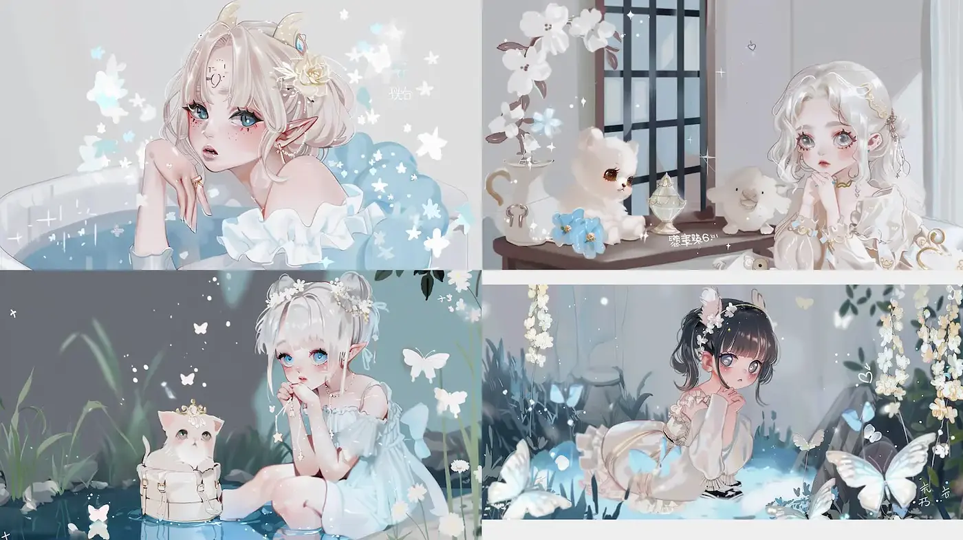 Whimsical Dreamscape with Ethereal Characters and Delicate Details - Midjourney sref style