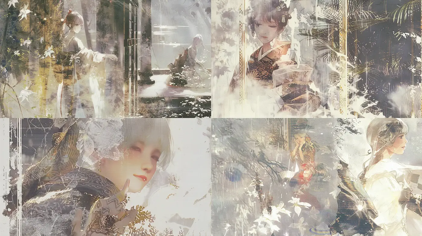 Ethereal Brushwork Harmony: A Dance of Light and Texture Across Dreamlike Vistas - Midjourney sref style