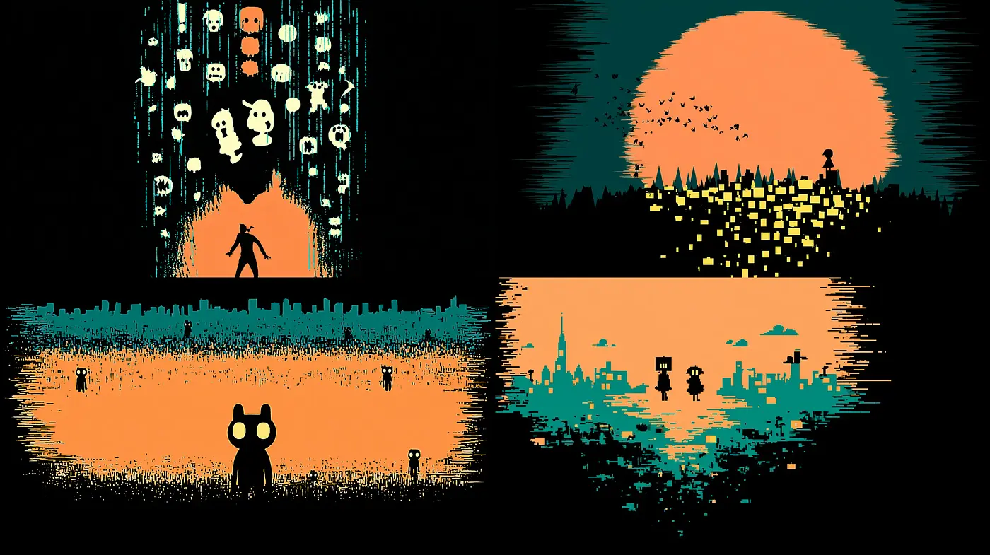 Stylized Digital Artwork with a Retro Vibe and Urban Themes - Midjourney sref style