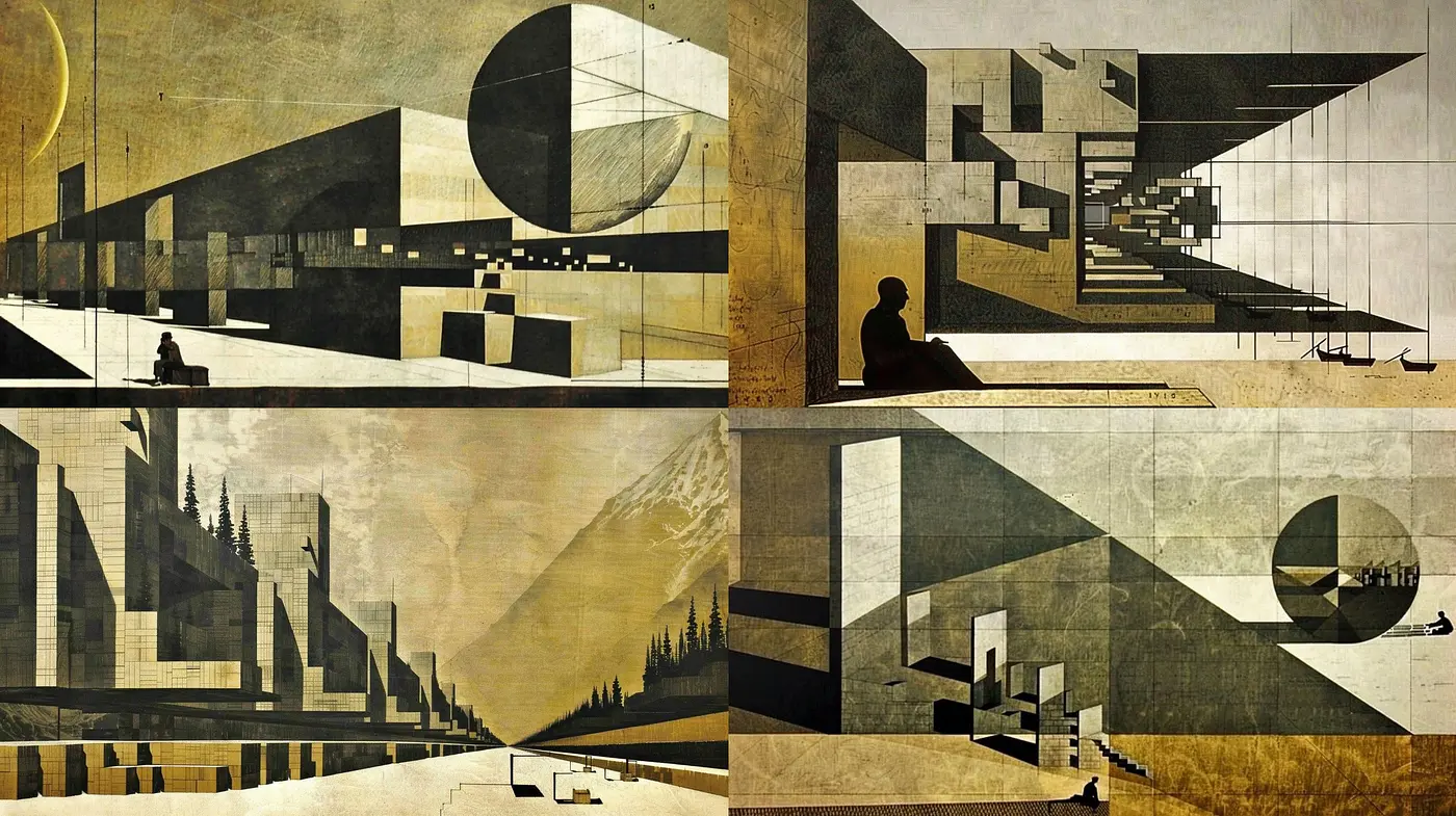 Abstract Geometrical Harmony with a Vintage Sepia Overlay - Midjourney sref style