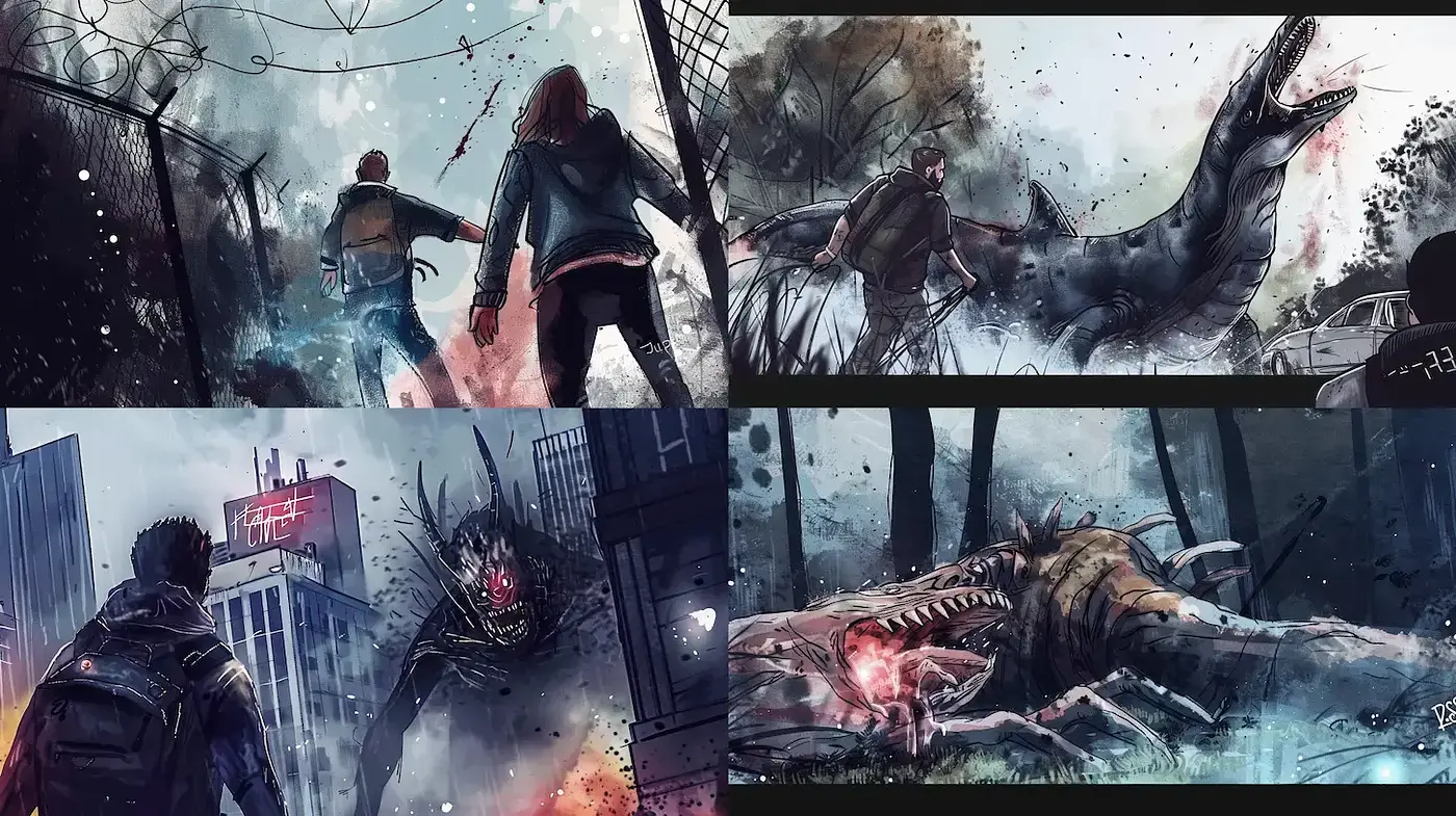 Dark Urban Fantasy with Intense Action Elements - Midjourney sref style