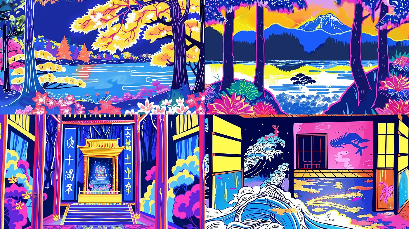 Luminous Neon Nature Visions in Graphic Pop Art - Midjourney sref style