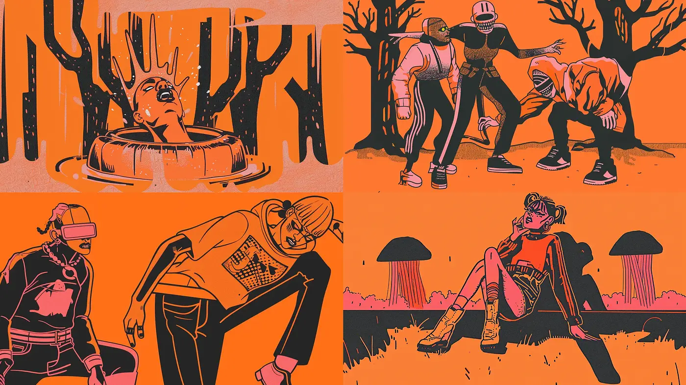 Autumn Hues with Bold Contouring in a Graphic Narrative Style - Midjourney sref style