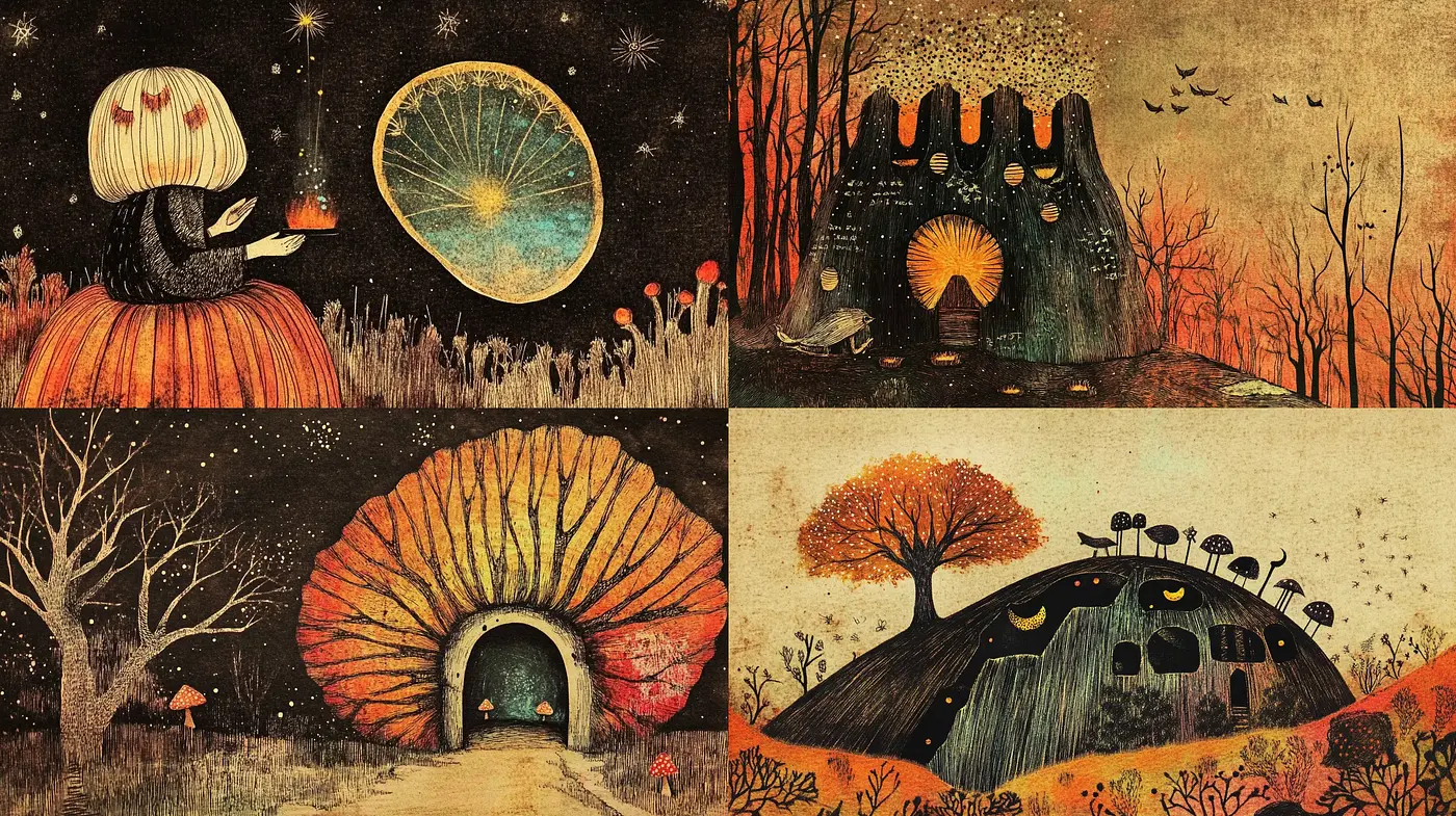 Whimsical Autumnal Enchantment in Stylized Texture - Midjourney sref style