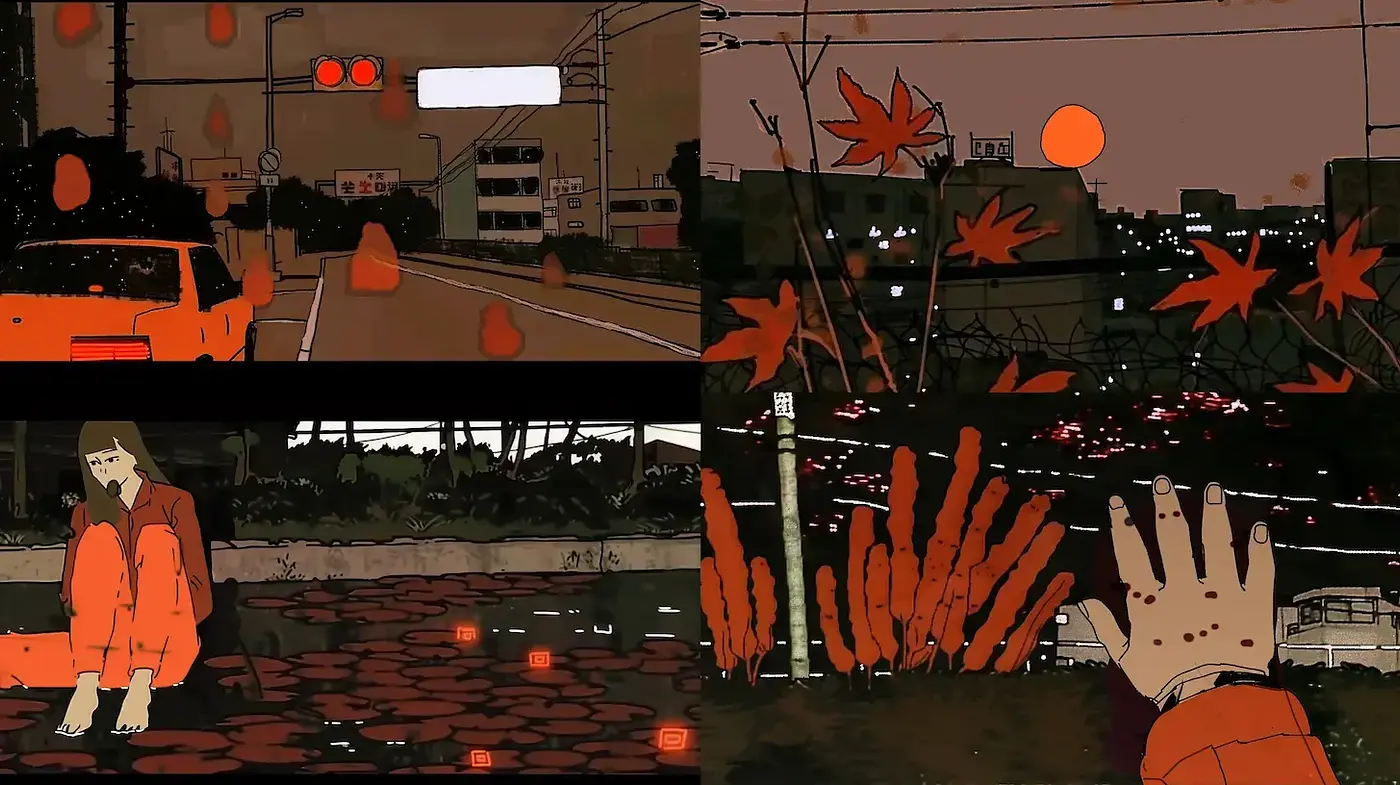 Vibrant yet Melancholic Urban Scenes with Graphic Illustrative Style - Midjourney sref style