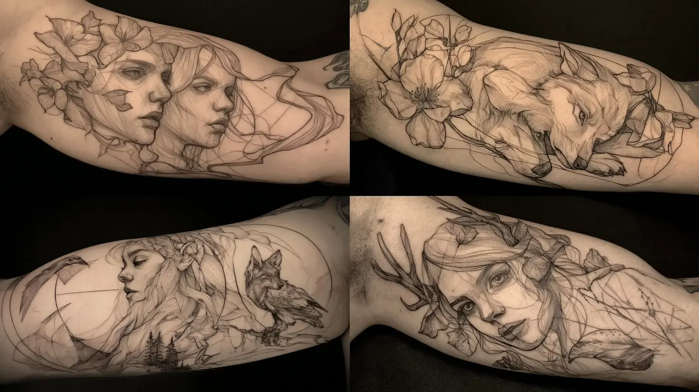 Detailed and Ethereal Tattoo Illustrations with a Nature Theme - Midjourney sref style