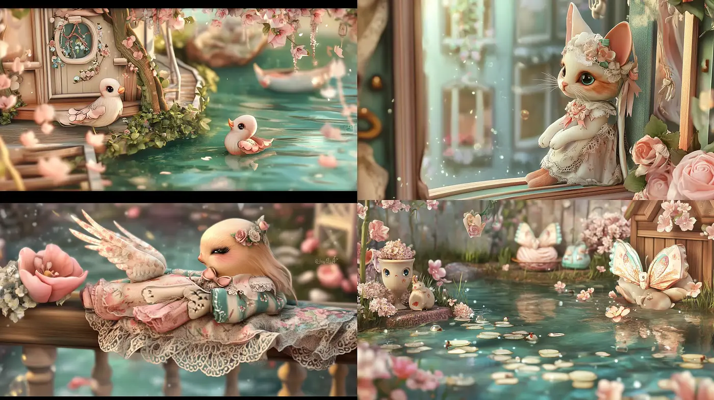 Enchanted Whimsical Pastel Dreamscape with Nature and Petals - Midjourney sref style